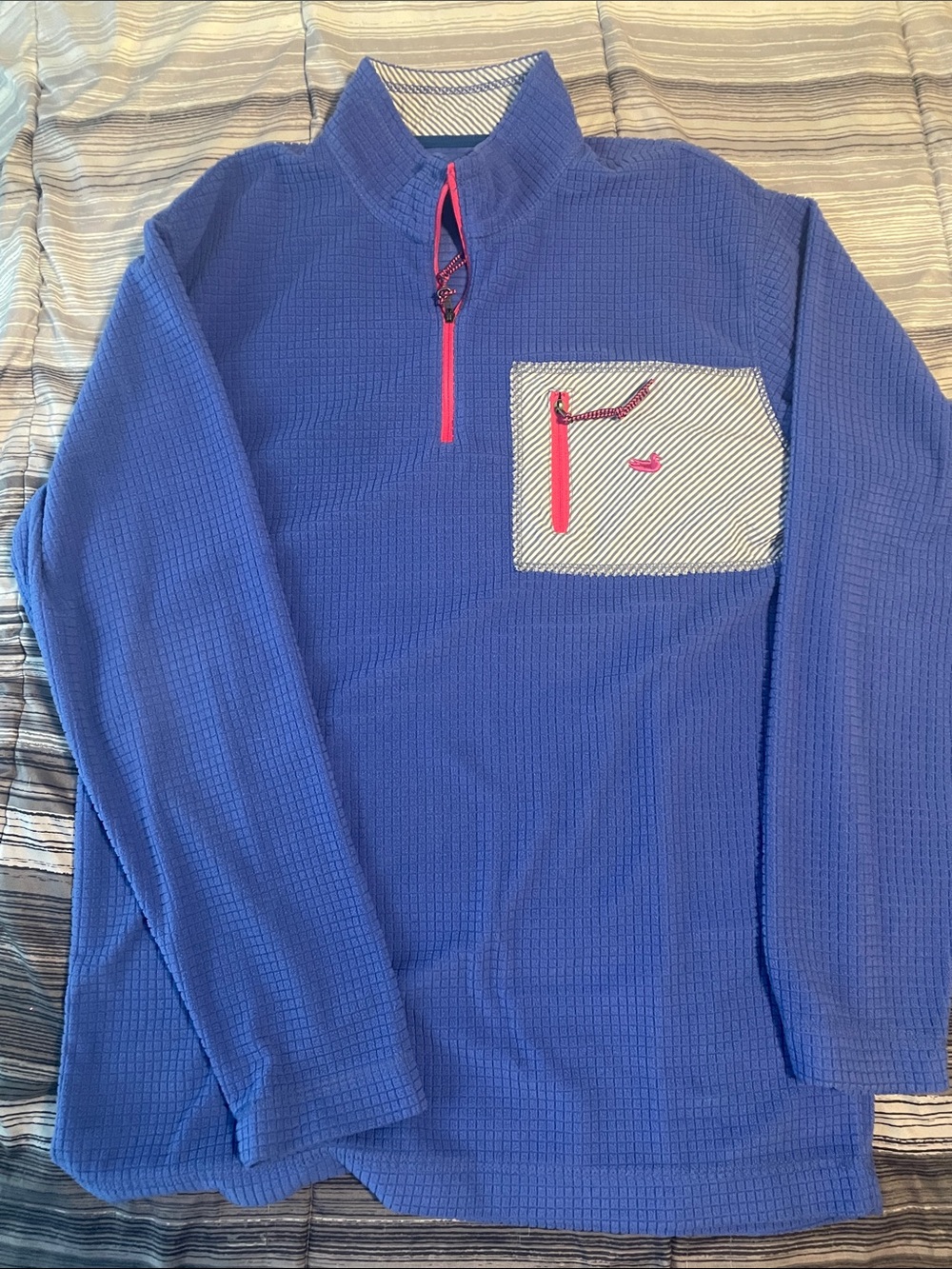 Southern Marsh Royal Blue Waffle Quarter-Zip Pullover with Pink Accents